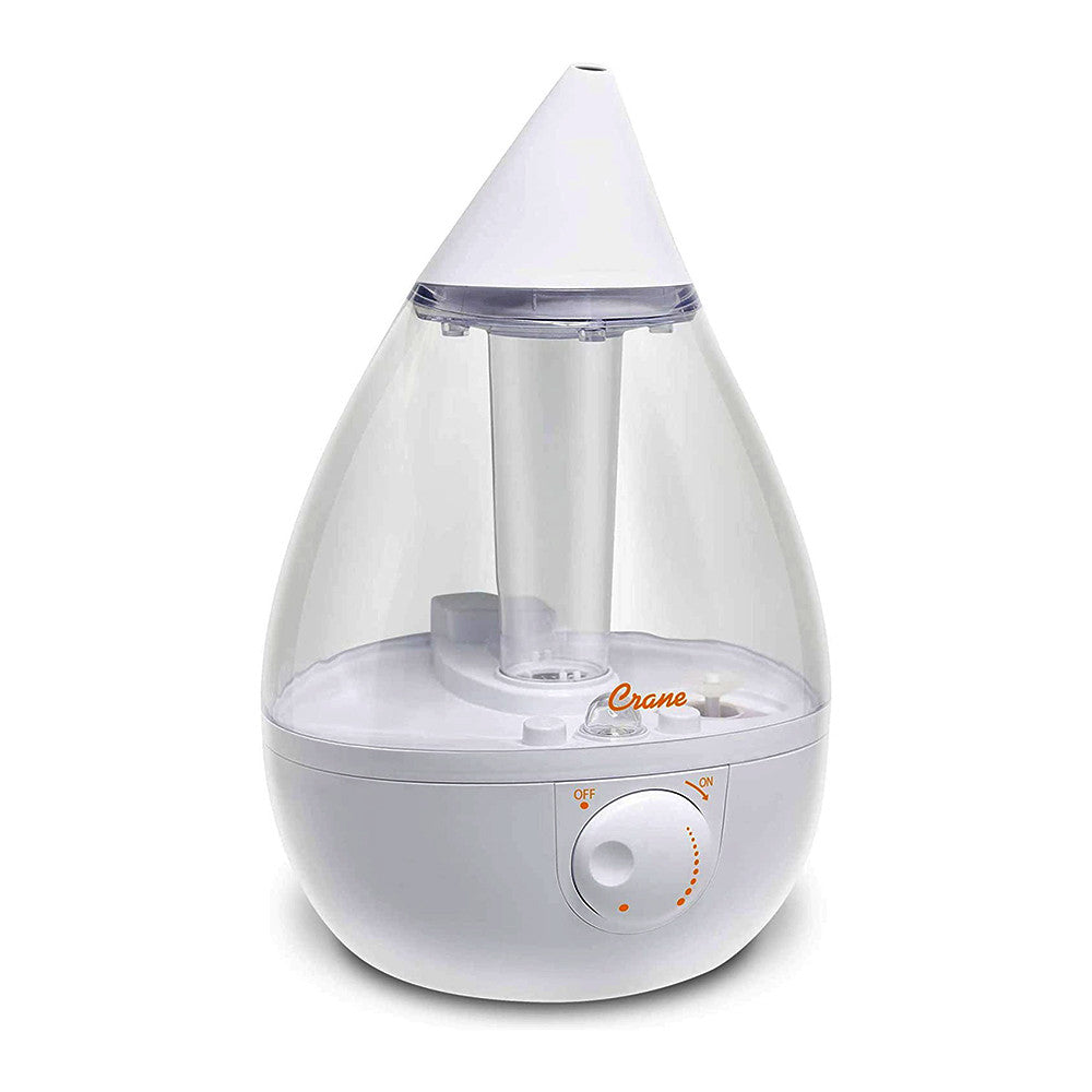 Crane Drop Ultrasonic Cool Mist Humidifier Filter Free, Clear and White, 1 Gal